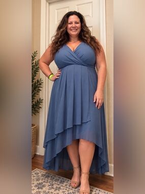 Ever Pretty Dusty Blue Wrap High-Low Dress